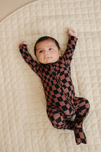 Bamboo Zip Romper | Chocolate Wavy Checkered