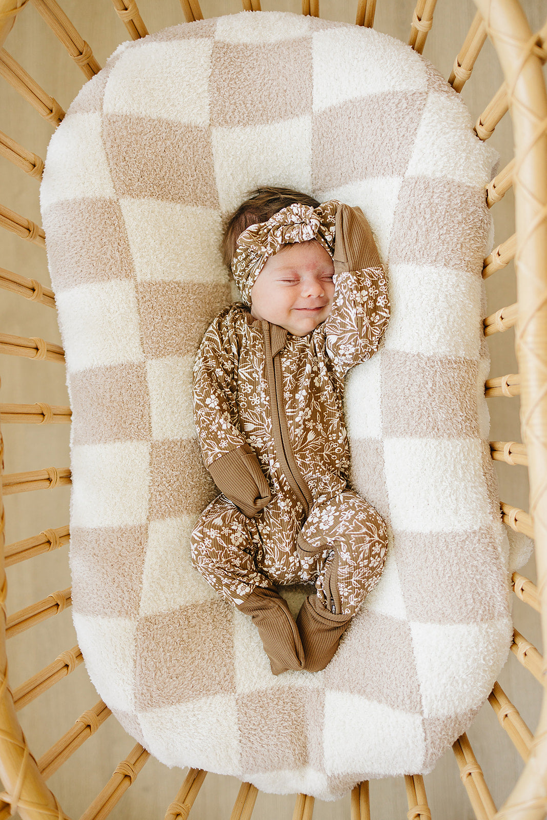 Brown Floral Ribbed Bamboo Zipper Pajamas