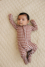 Bamboo Zip Romper | Chocolate Gingham