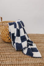 Navy Checkered Plush Blanket