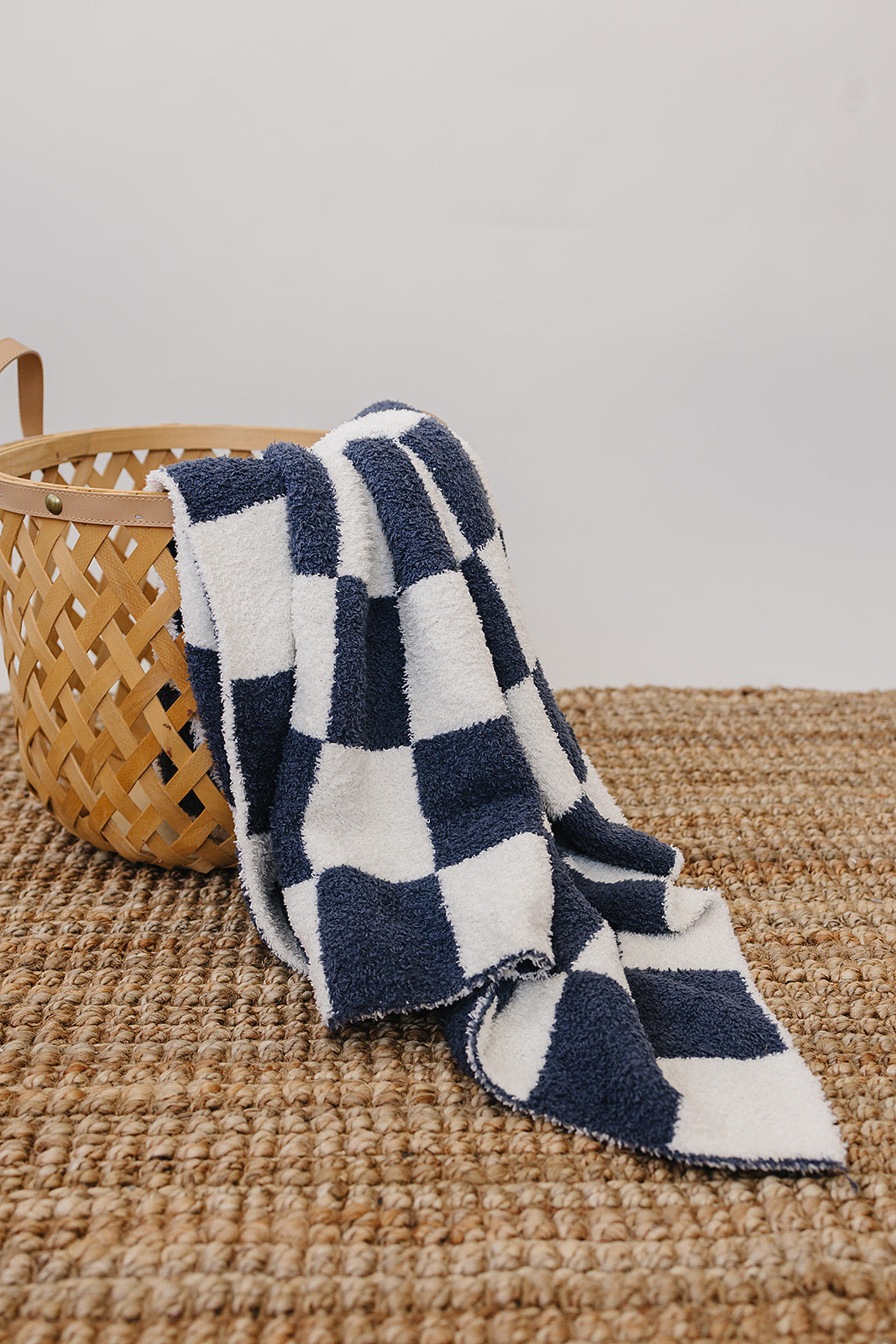Navy Checkered Plush Blanket