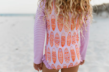 Surfboard Print Zip Swimsuit