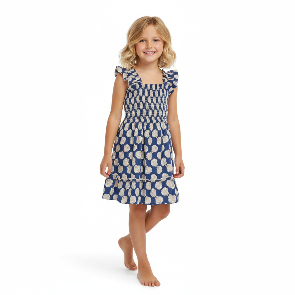 Mini Paloma Girls' Dress Shell Beach Navy