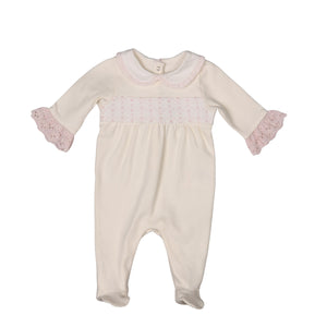 Adina Ivory & Pink Organic Cotton Footie