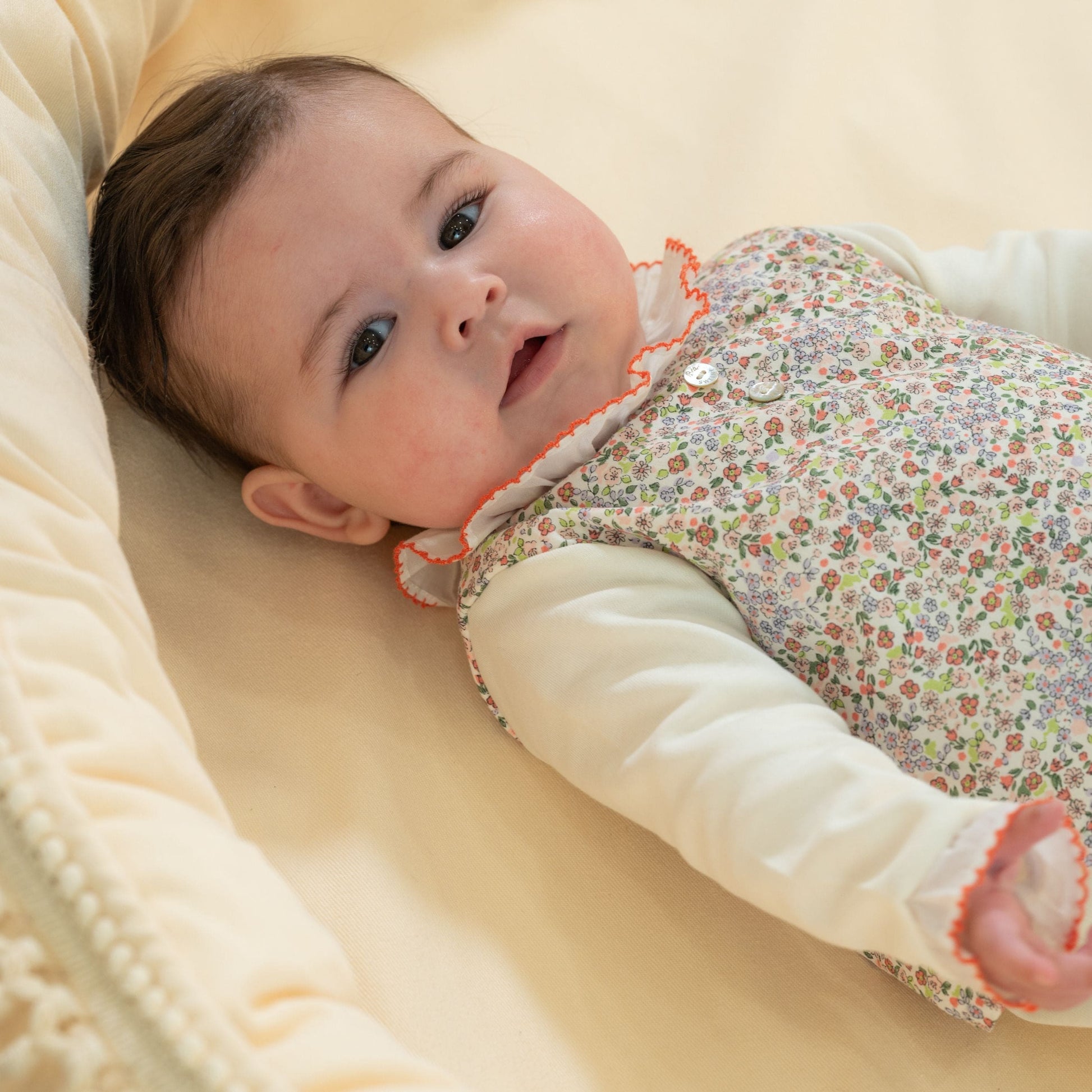 ANNA | Girls Ivory Floral Organic Cotton Babygrow