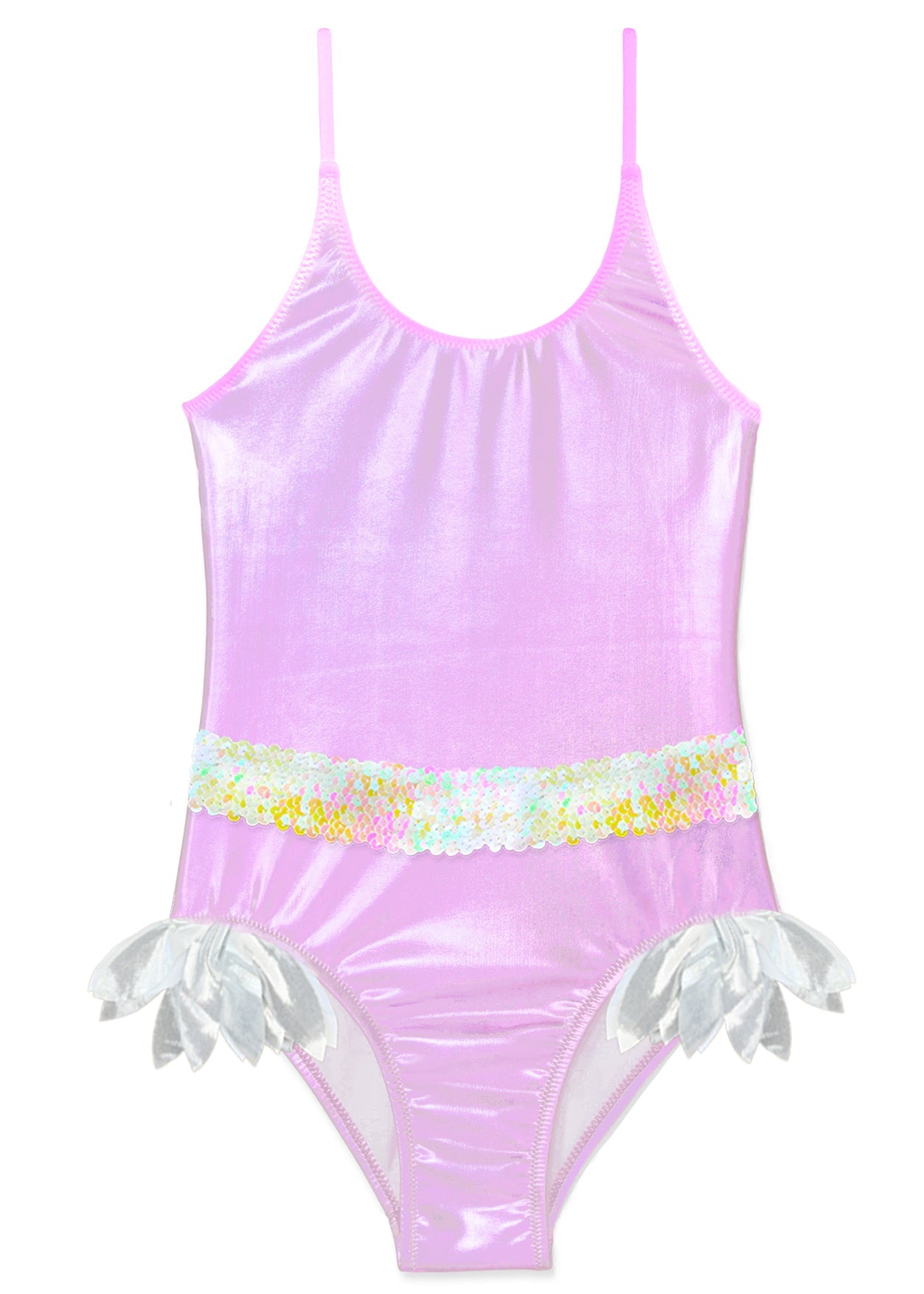 Metallic Pink Swimsuit Sequin Belt & Silver Petals