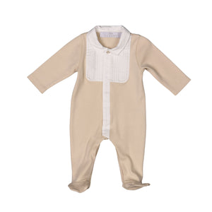 Arthur Beige & White Organic Cotton Footie