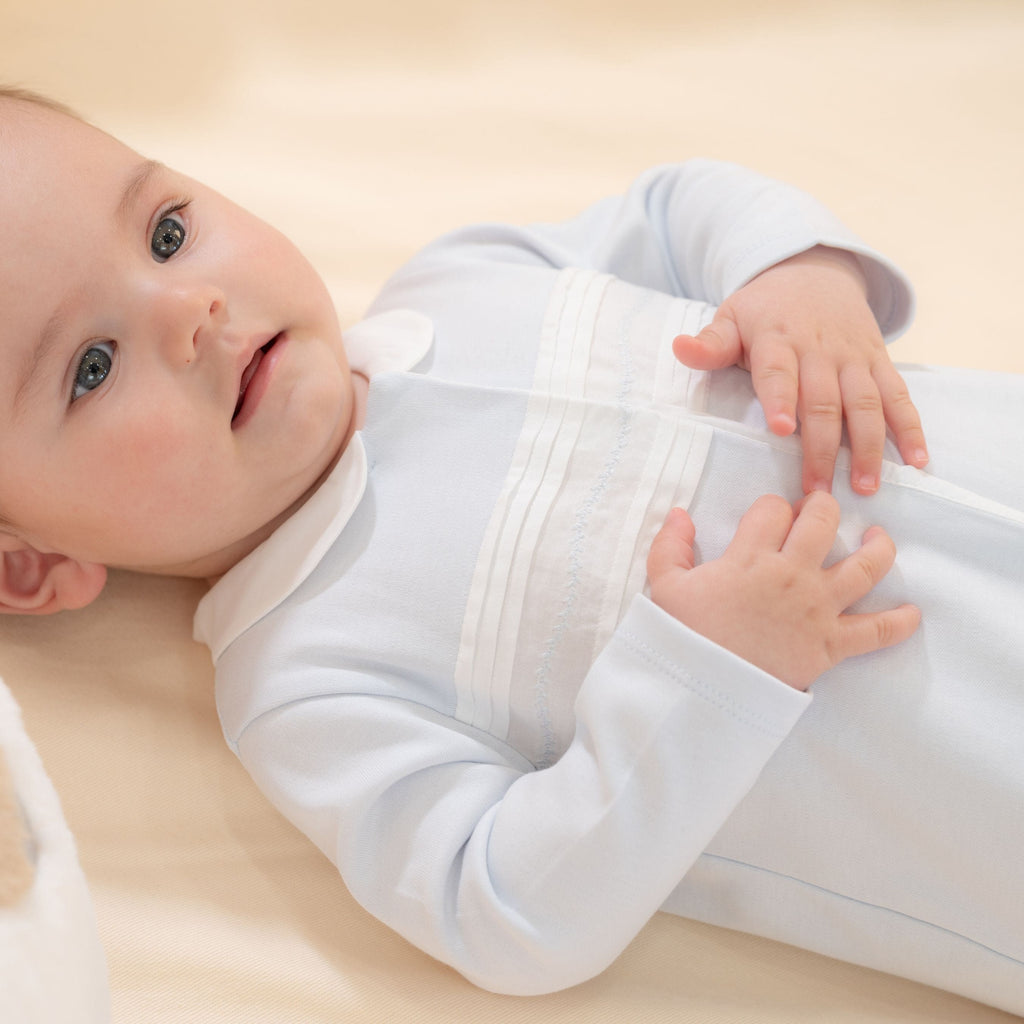 Ary Blue & White Organic Cotton Footie