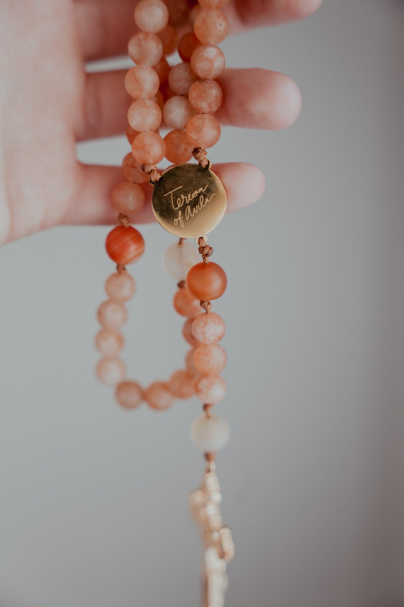 St. Teresa of Avila Rosary – Fiery Matte Stone & Gold