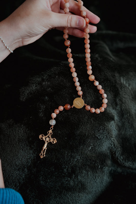 St. Teresa of Avila Rosary – Fiery Matte Stone & Gold