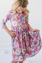 Mauve What's Up Buttercup 3/4 Sleeve Pocket Twirl Dress