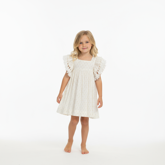 Serena Girls' Tassel Dress Gold Dobby
