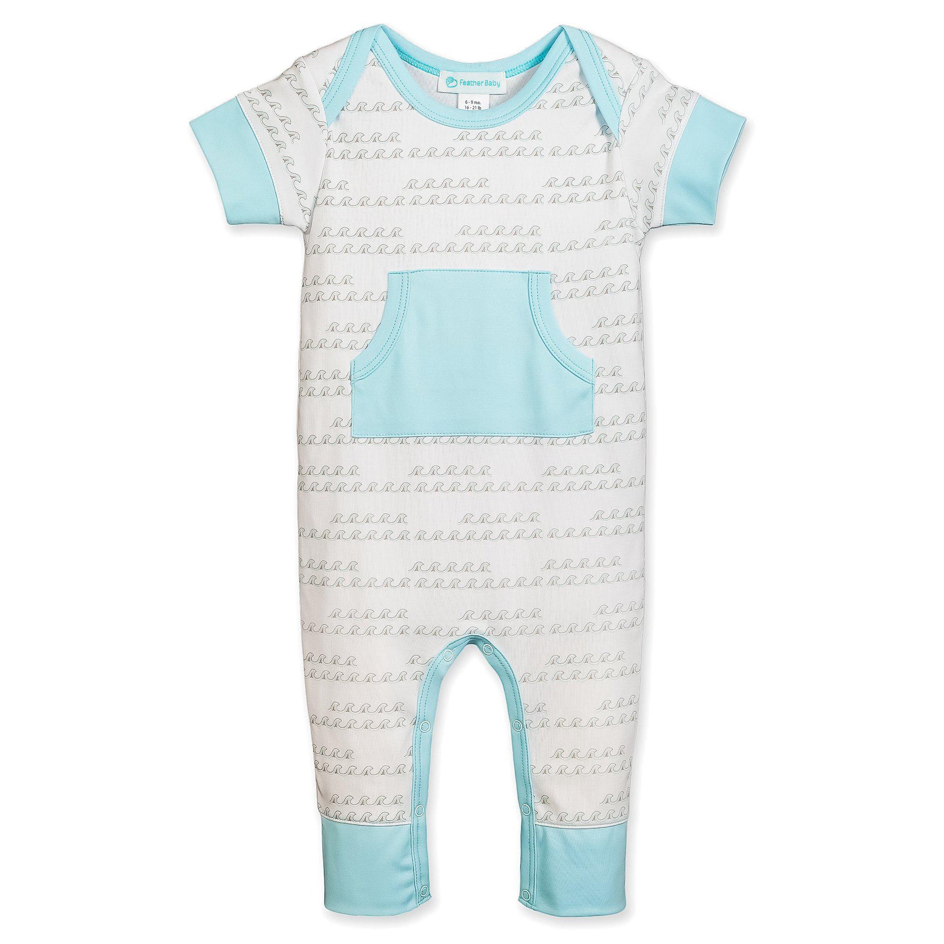 Baby Boy Aqua Wave Kangaroo Pima Cotton Romper - Blissfully Lavender BoutiqueFeather Baby