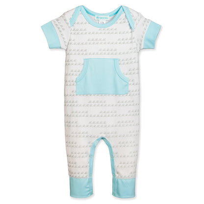 Baby Boy Aqua Wave Kangaroo Pima Cotton Romper - Blissfully Lavender BoutiqueFeather Baby