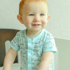 Baby Boy Big Fish on Aqua Pima Cotton Henley Romper - Blissfully Lavender BoutiqueFeather Baby
