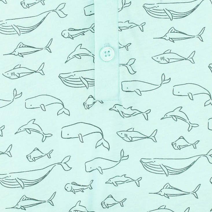 Baby Boy Big Fish on Aqua Pima Cotton Henley Romper - Blissfully Lavender BoutiqueFeather Baby
