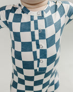 Baby Boy Blue Bamboo Checkered Jumpsuit - Blissfully Lavender BoutiqueLUCKY PANDA KIDS