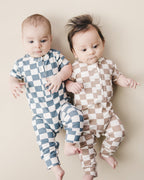Baby Boy Blue Bamboo Checkered Jumpsuit - Blissfully Lavender BoutiqueLUCKY PANDA KIDS