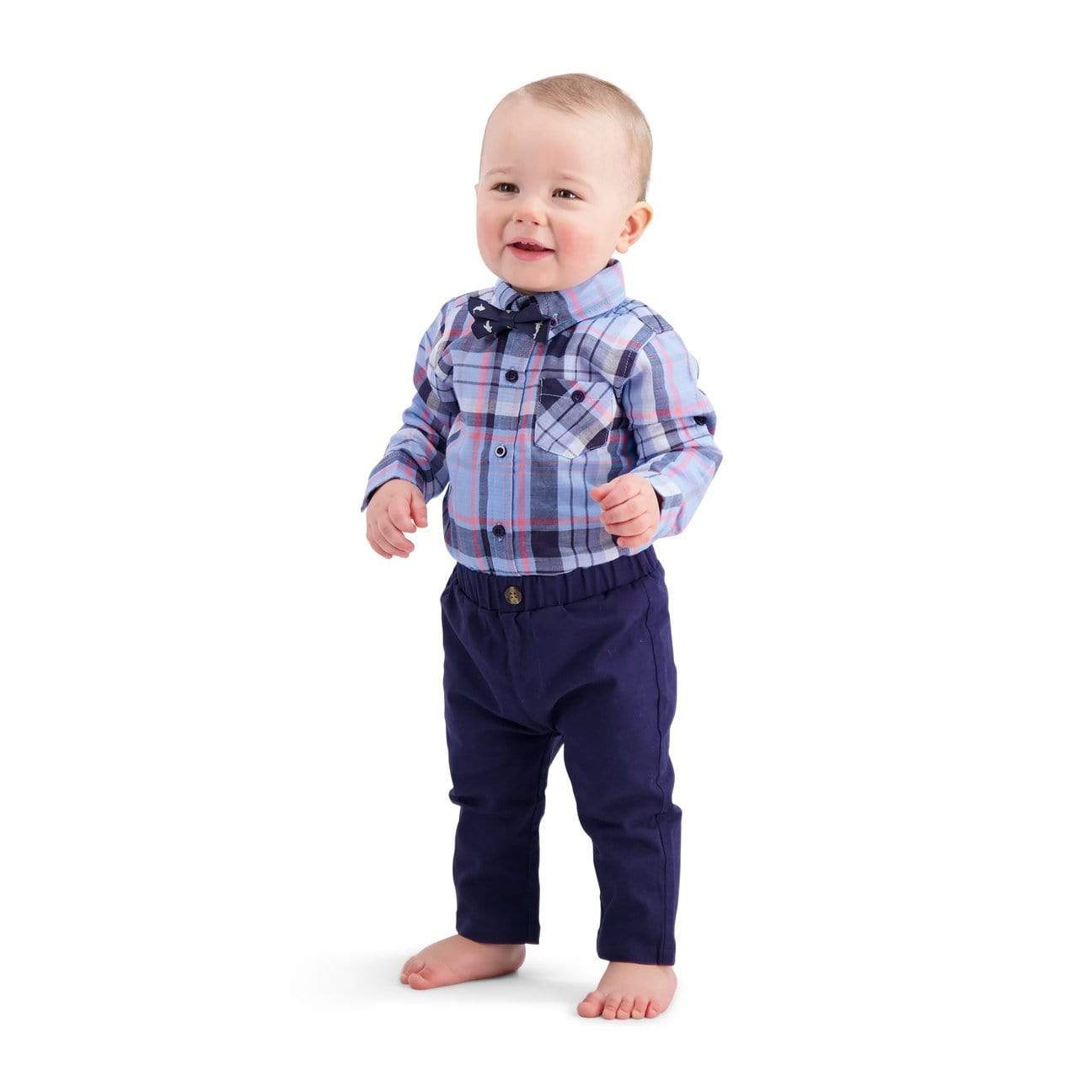 Baby Boy Blue & Coral Baby Boys Buttondown Set - Blissfully Lavender BoutiqueAndy & Evan