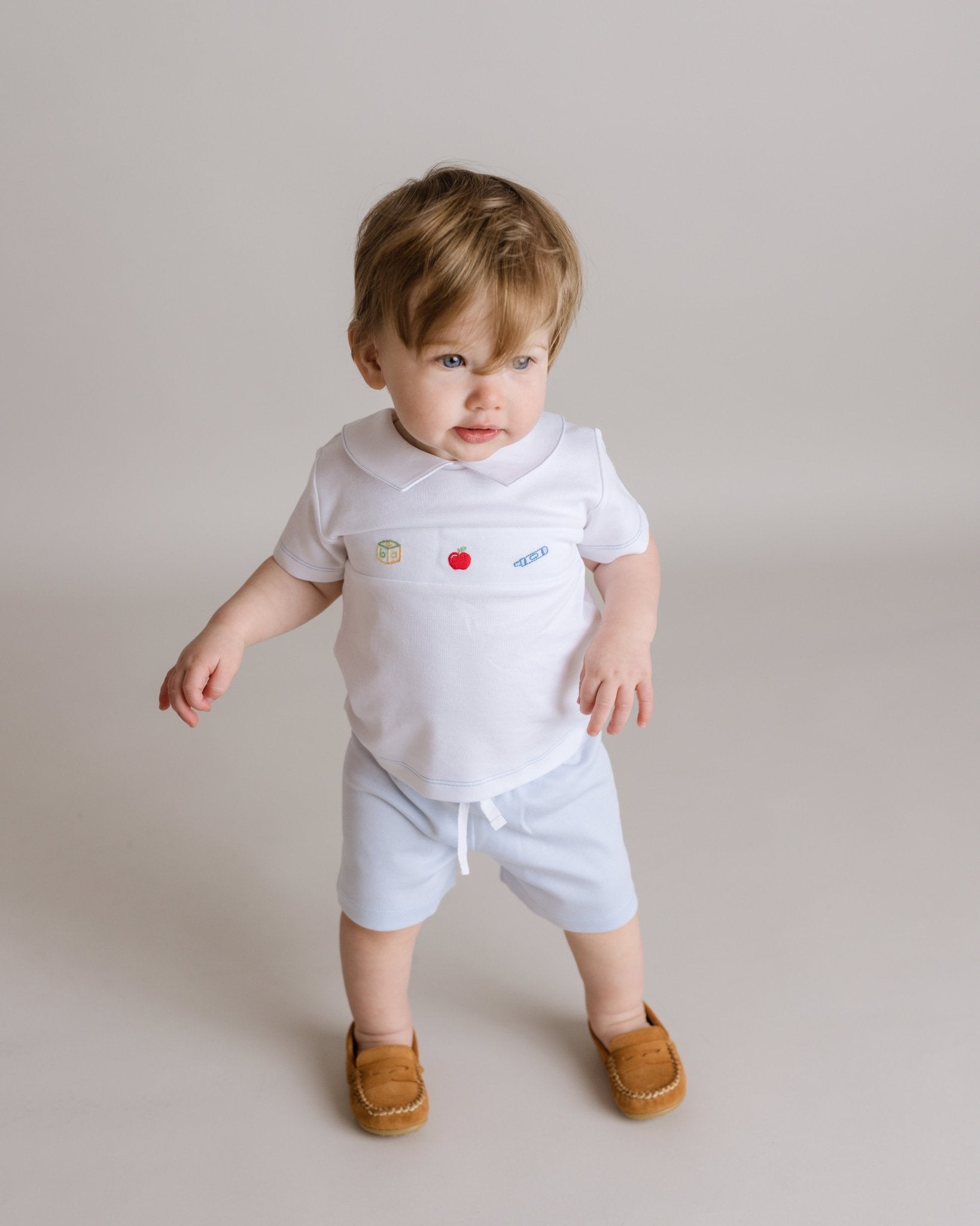 Baby Boy School Days Pima Cotton Short Play Set - Blissfully Lavender BoutiqueCuclie