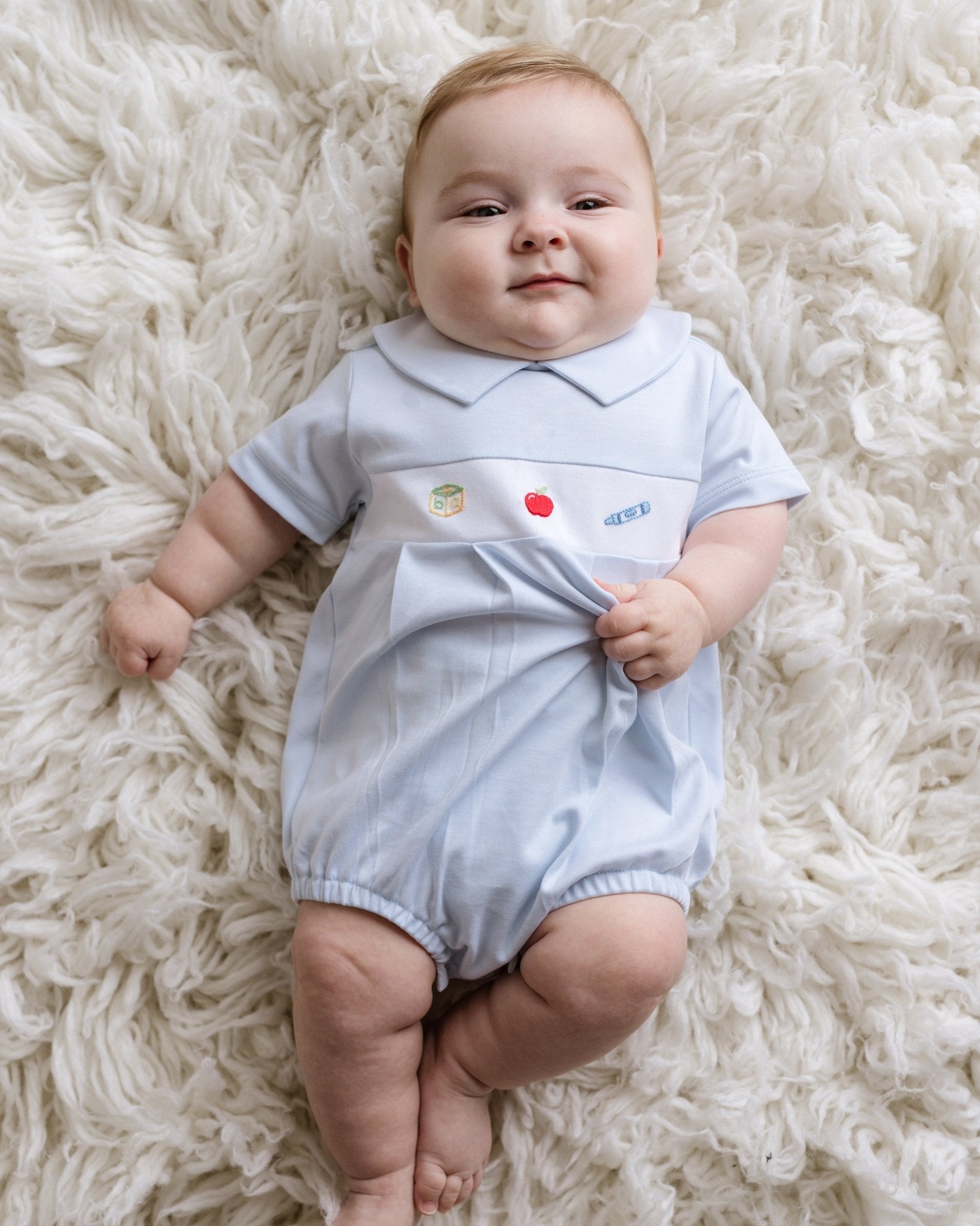 Baby Boy School Days Pointed Collar Bubble Romper - Blissfully Lavender BoutiqueCuclie