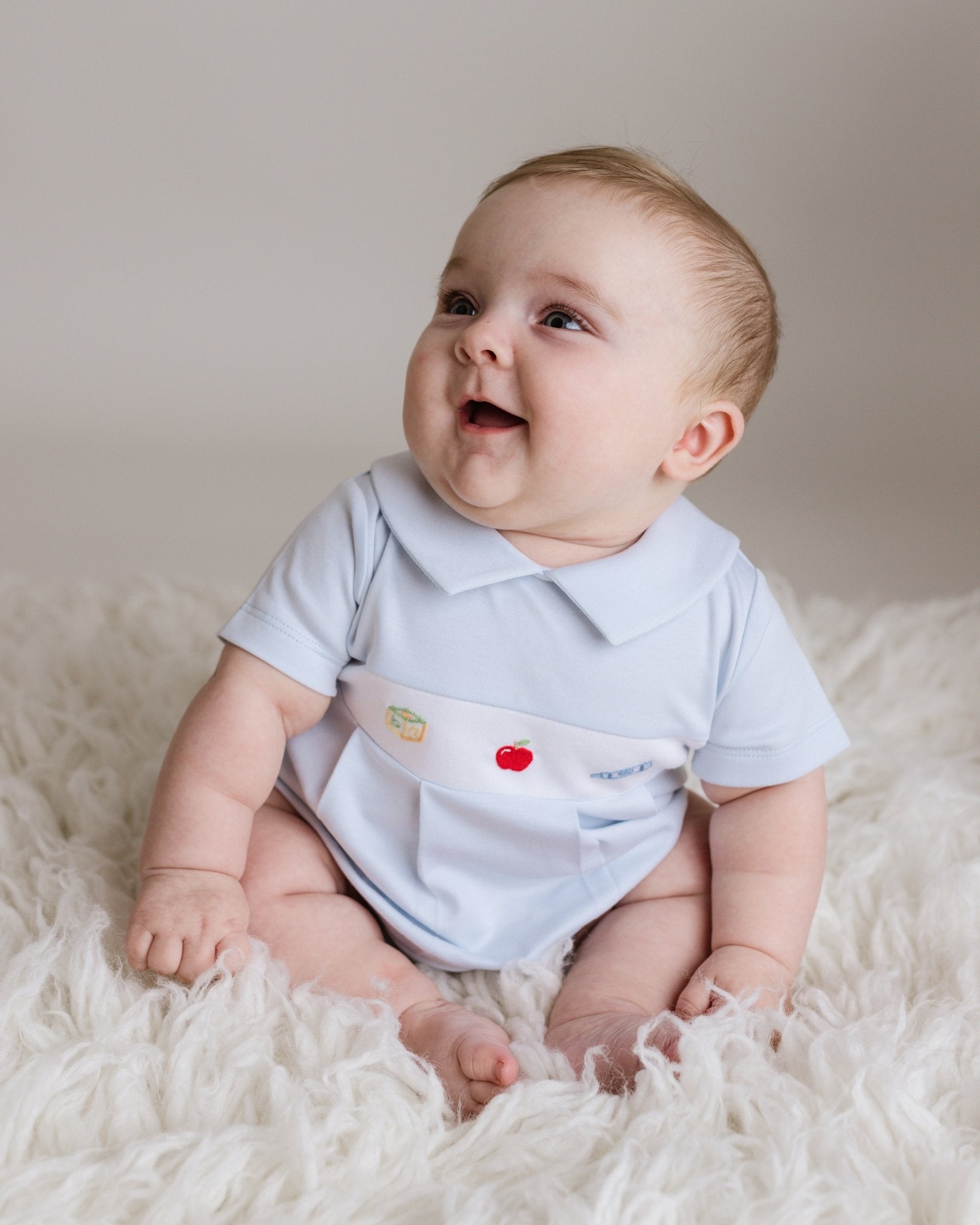 Baby Boy School Days Pointed Collar Bubble Romper - Blissfully Lavender BoutiqueCuclie