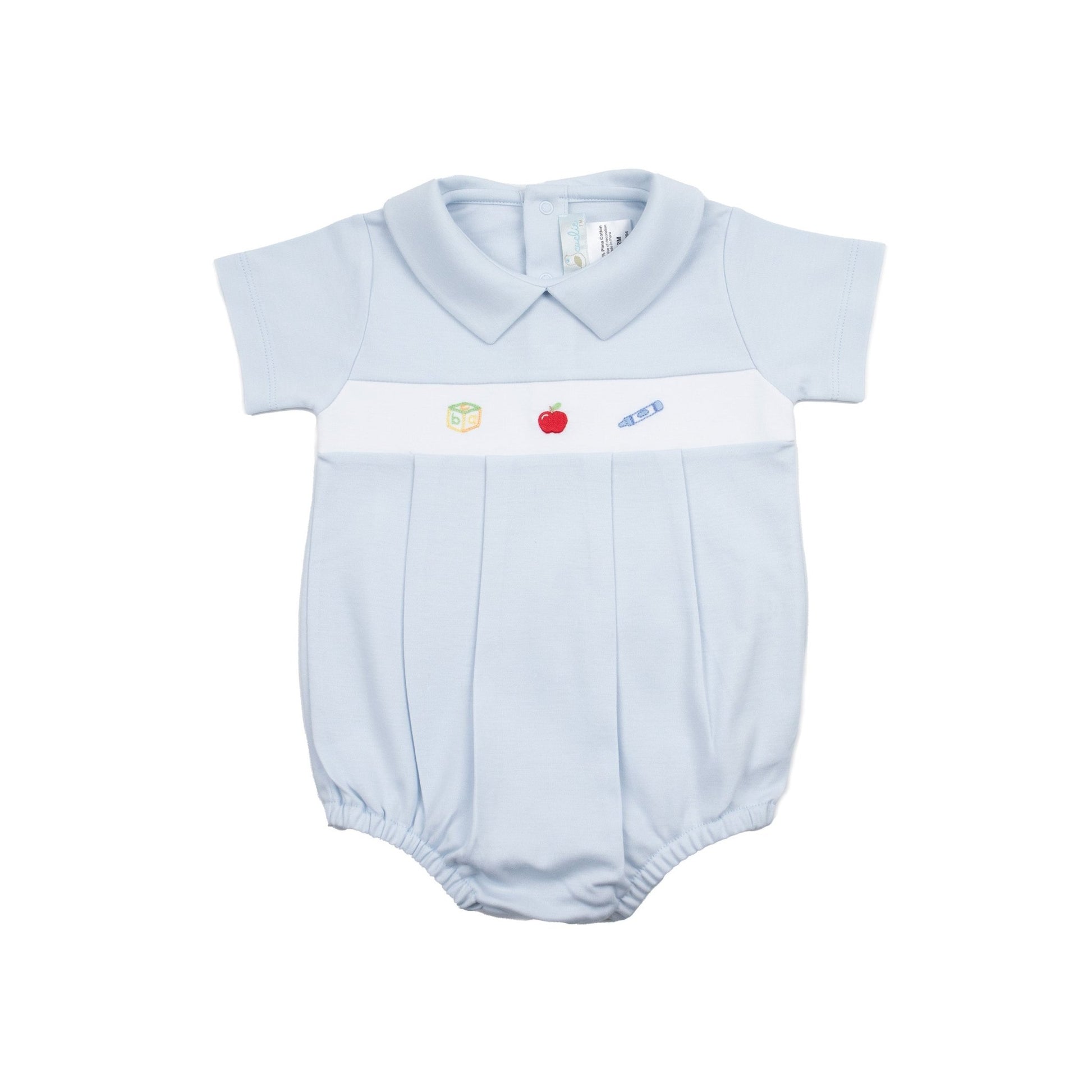 Baby Boy School Days Pointed Collar Bubble Romper - Blissfully Lavender BoutiqueCuclie