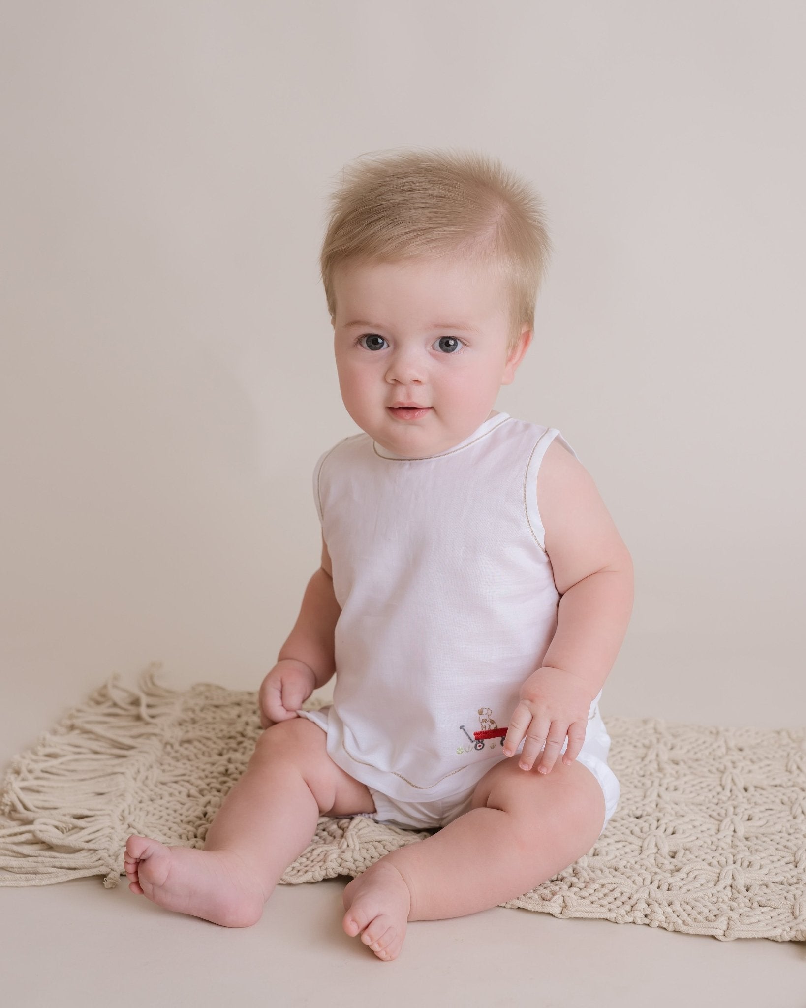 Baby Boy White Puppy Pima Cotton Batiste Diaper Set - Blissfully Lavender BoutiqueCuclie