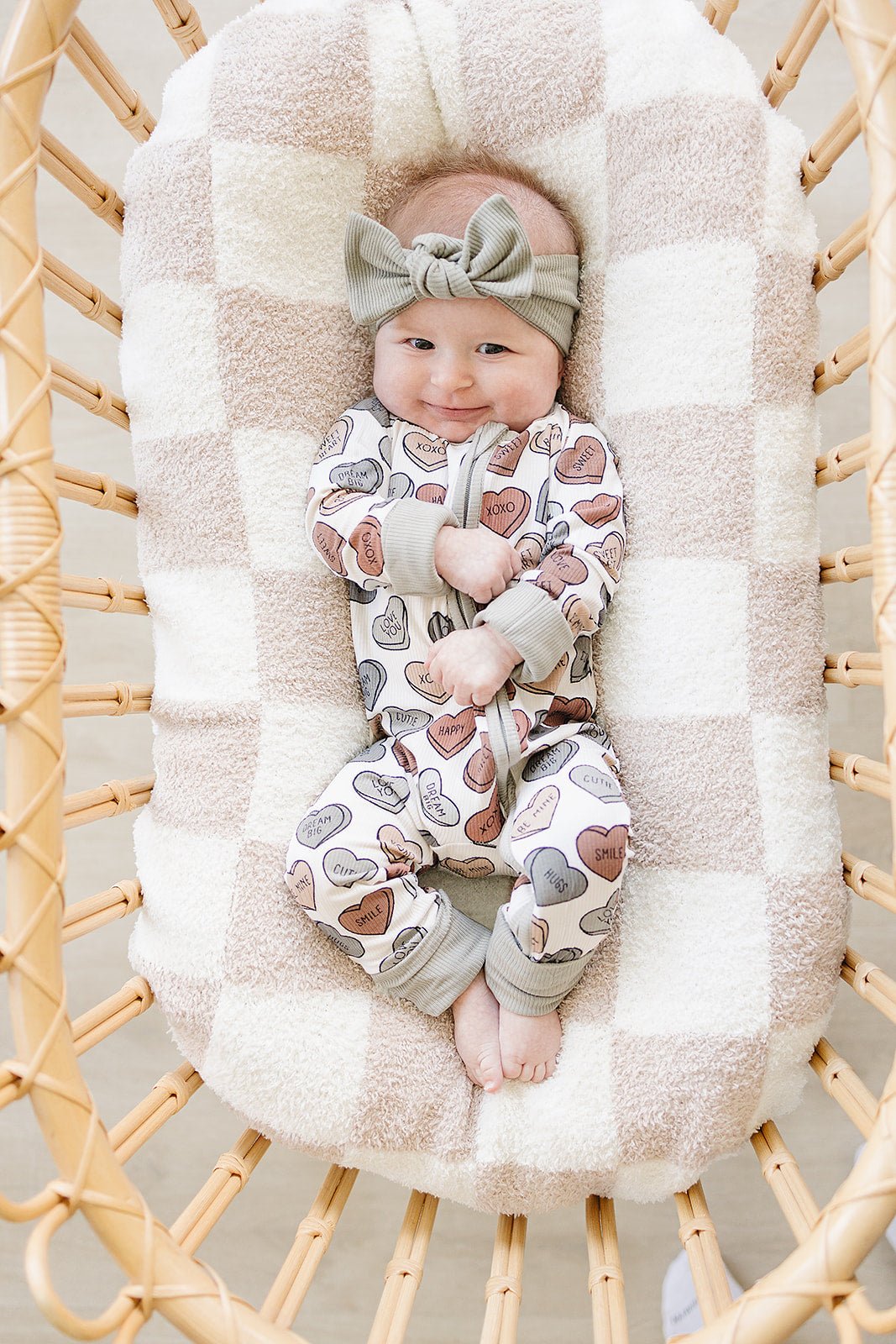 Baby Conversation Hearts Ribbed Bamboo Zipper Pajama - Blissfully Lavender BoutiqueMebie Baby