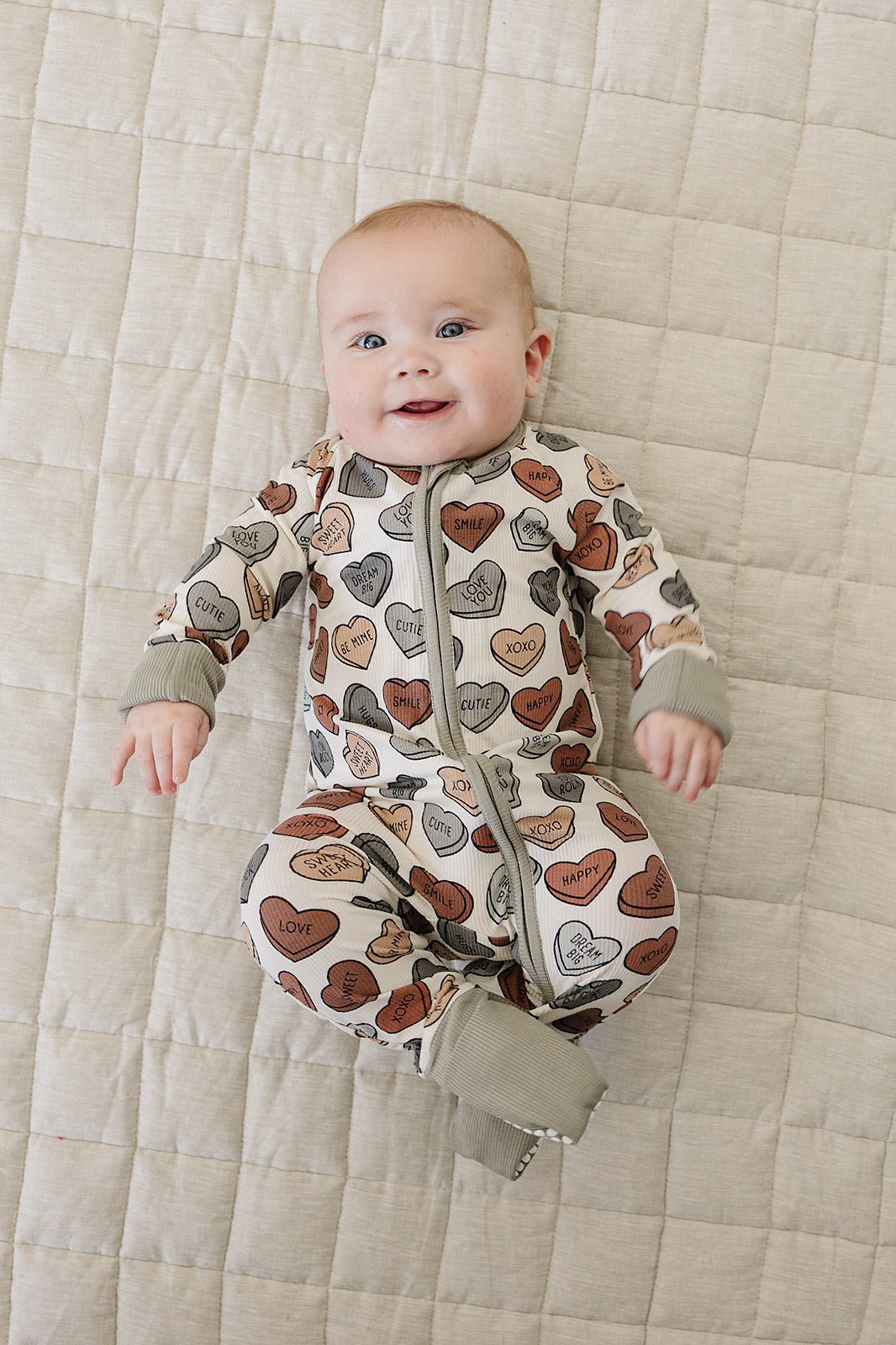 Baby Conversation Hearts Ribbed Bamboo Zipper Pajama - Blissfully Lavender BoutiqueMebie Baby