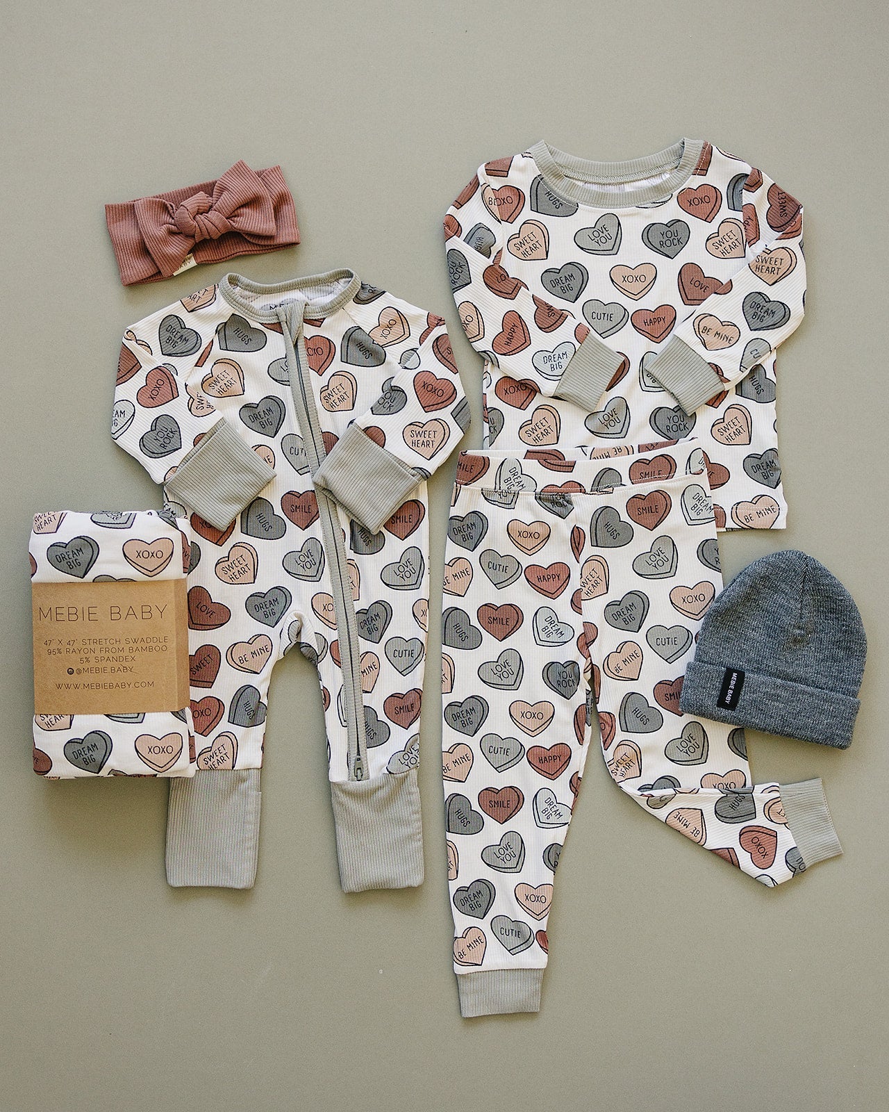 Baby Conversation Hearts Ribbed Bamboo Zipper Pajama - Blissfully Lavender BoutiqueMebie Baby