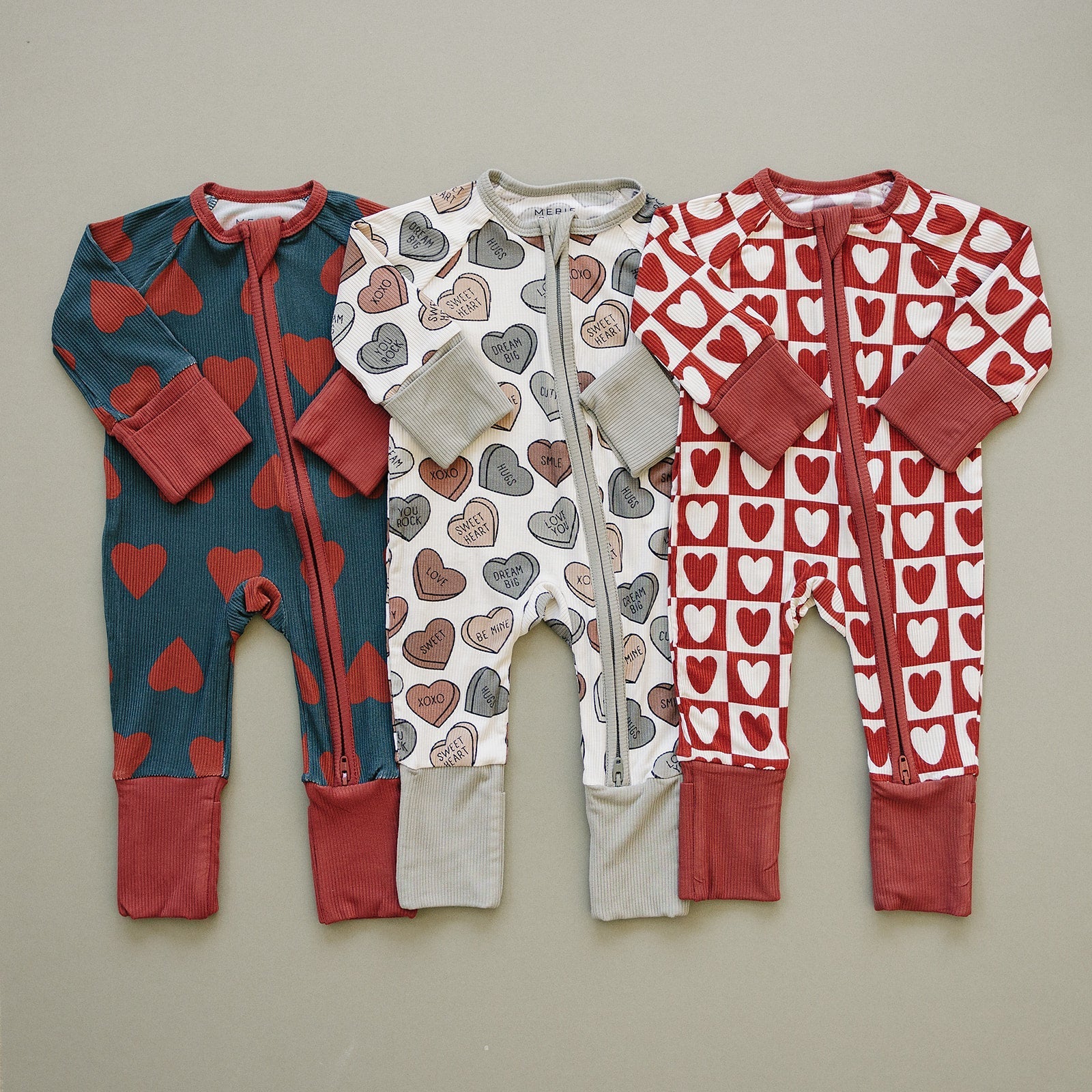 Baby Conversation Hearts Ribbed Bamboo Zipper Pajama - Blissfully Lavender BoutiqueMebie Baby