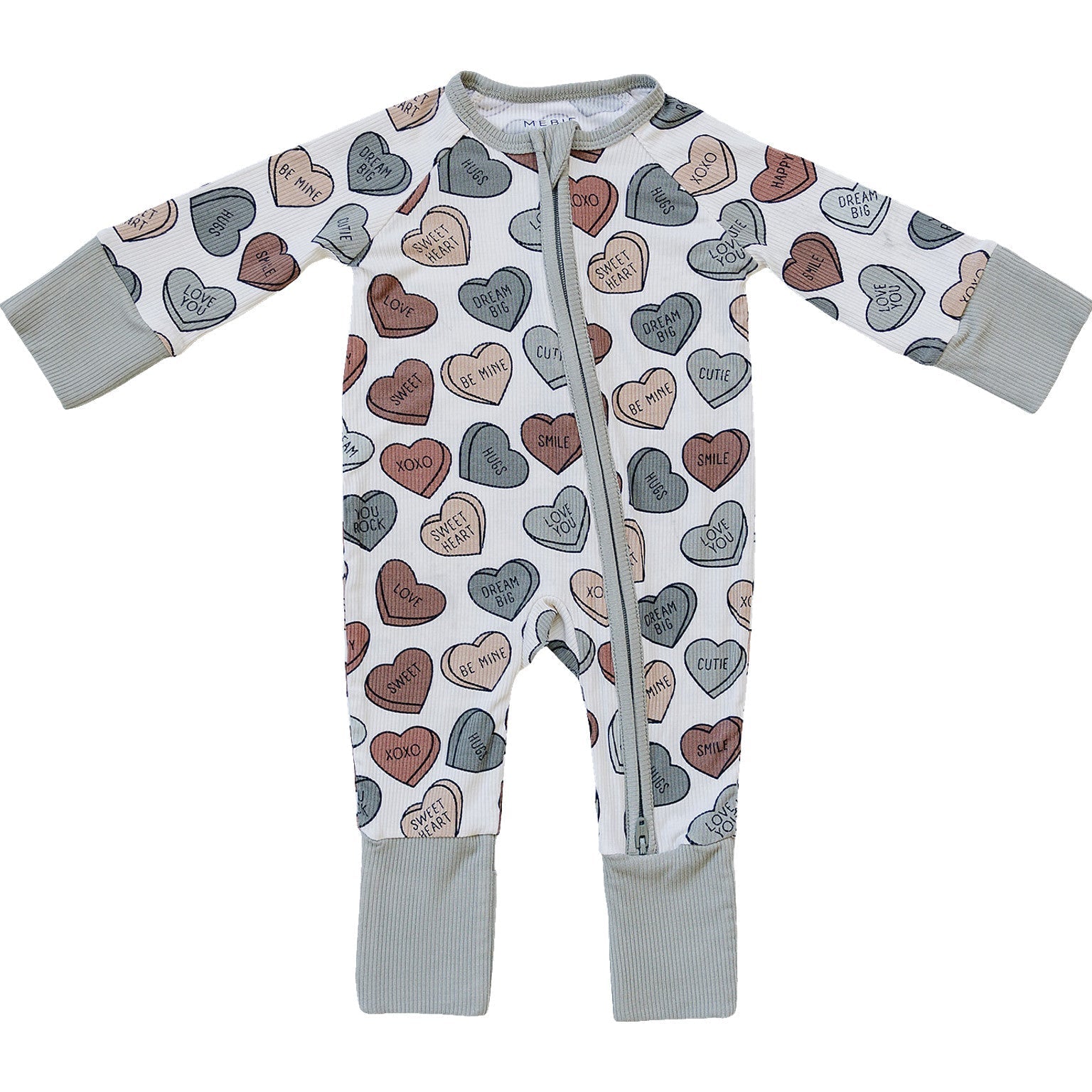 Baby Conversation Hearts Ribbed Bamboo Zipper Pajama - Blissfully Lavender BoutiqueMebie Baby