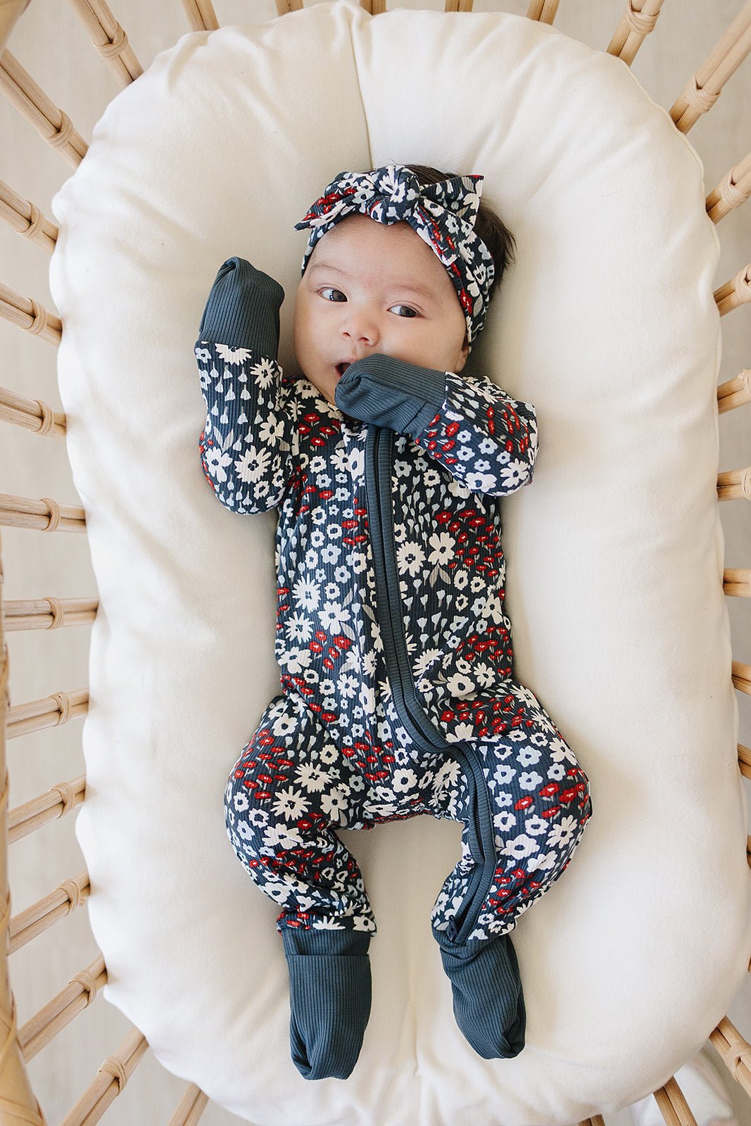 Baby Girl Americana Floral Ribbed Bamboo Zipper Pajama - Blissfully Lavender BoutiqueMebie Baby
