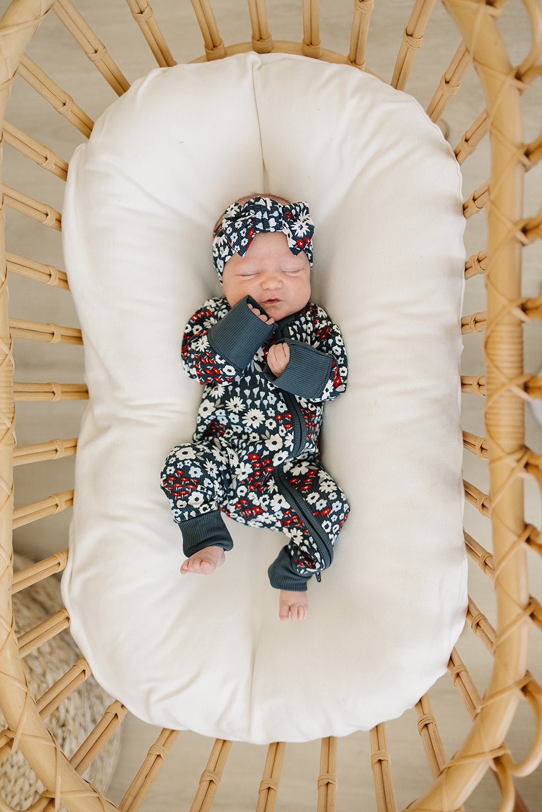 Baby Girl Americana Floral Ribbed Bamboo Zipper Pajama - Blissfully Lavender BoutiqueMebie Baby