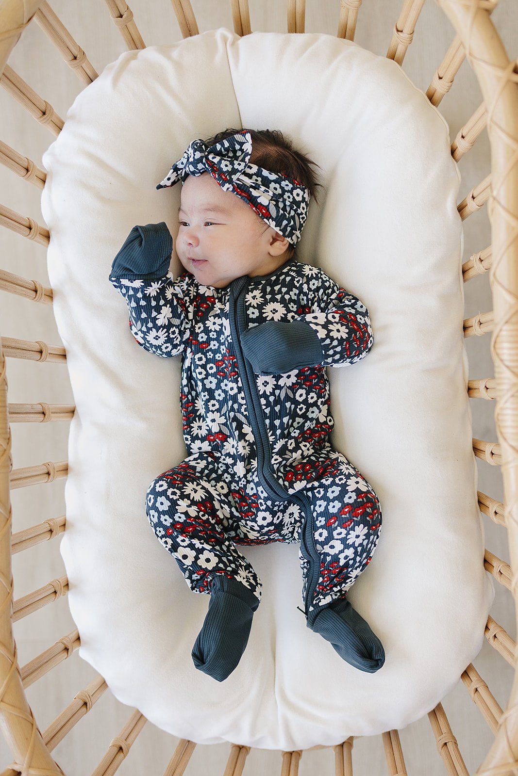 Baby Girl Americana Floral Ribbed Bamboo Zipper Pajama - Blissfully Lavender BoutiqueMebie Baby