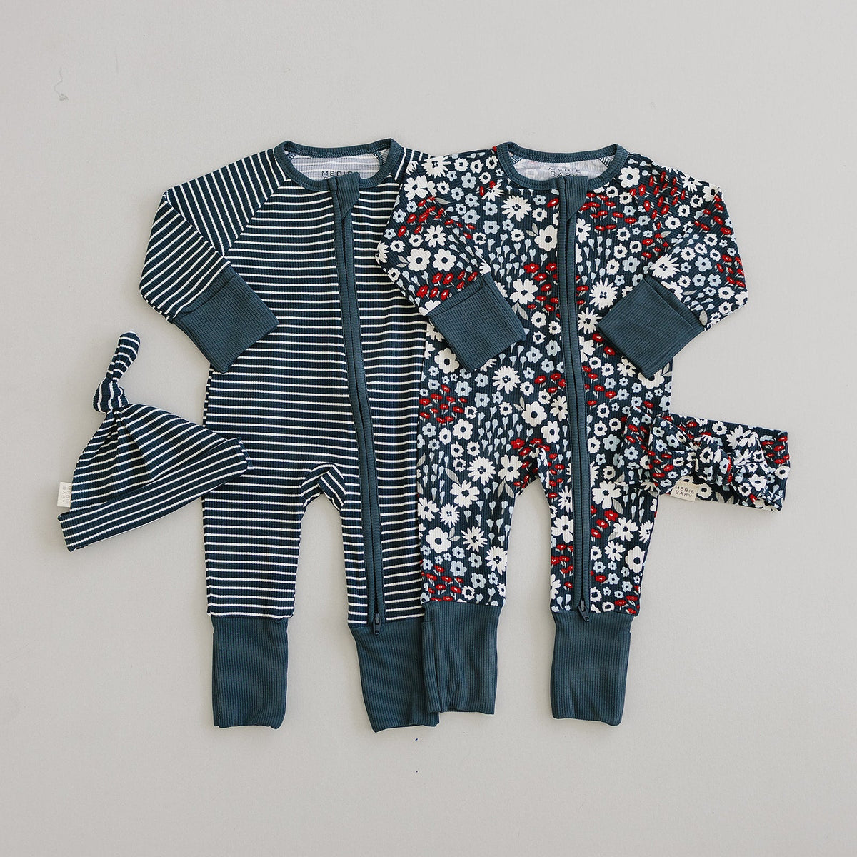 Baby Girl Americana Floral Ribbed Bamboo Zipper Pajama - Blissfully Lavender BoutiqueMebie Baby