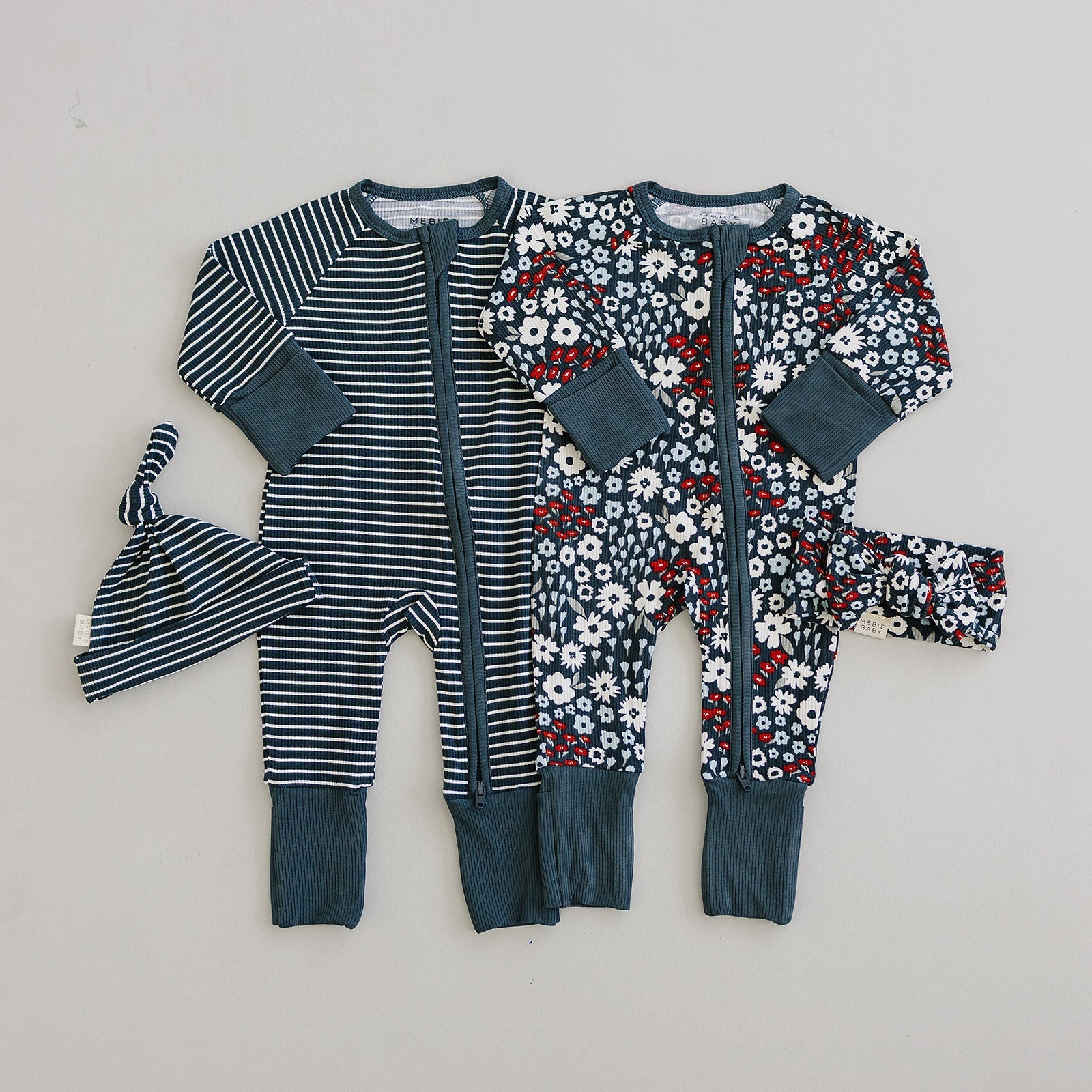 Baby Girl Americana Floral Ribbed Bamboo Zipper Pajama - Blissfully Lavender BoutiqueMebie Baby