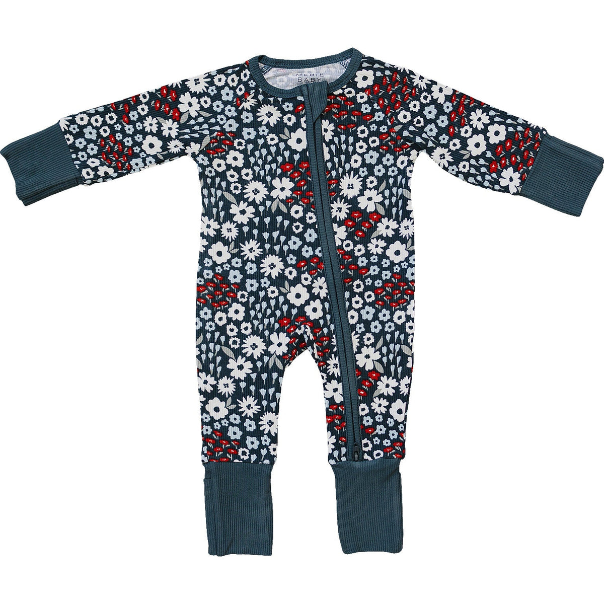 Baby Girl Americana Floral Ribbed Bamboo Zipper Pajama - Blissfully Lavender BoutiqueMebie Baby