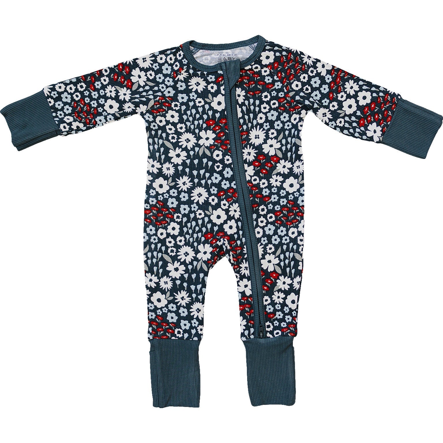 Baby Girl Americana Floral Ribbed Bamboo Zipper Pajama - Blissfully Lavender BoutiqueMebie Baby