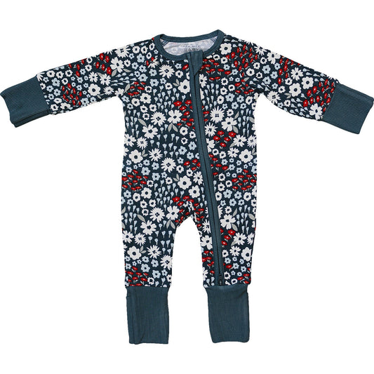 Baby Girl Americana Floral Ribbed Bamboo Zipper Pajama - Blissfully Lavender BoutiqueMebie Baby