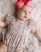 Baby Girl Bubble Romper – Selena Red Floral Ruffle - Blissfully Lavender BoutiqueCuclie