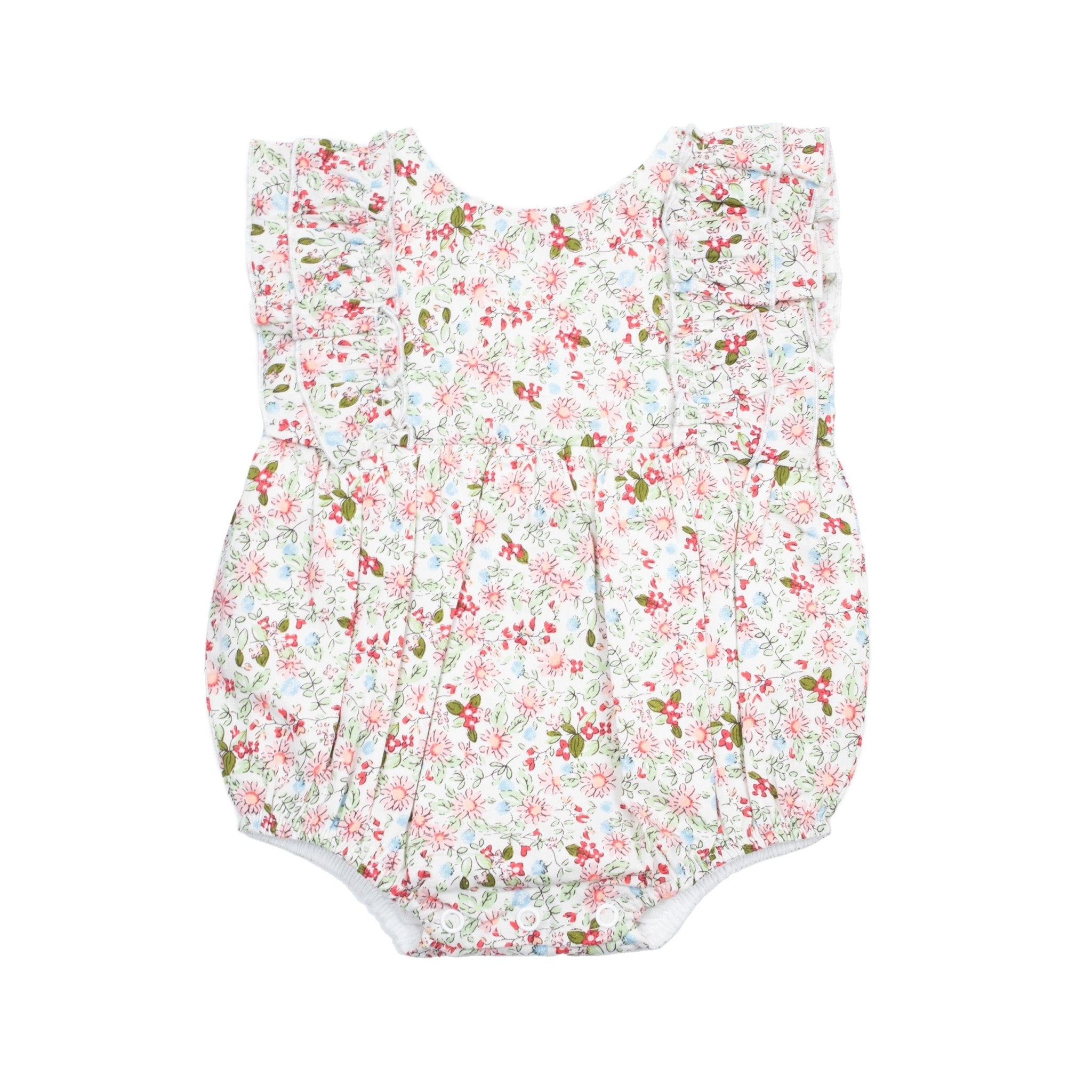 Baby Girl Bubble Romper – Selena Red Floral Ruffle - Blissfully Lavender BoutiqueCuclie