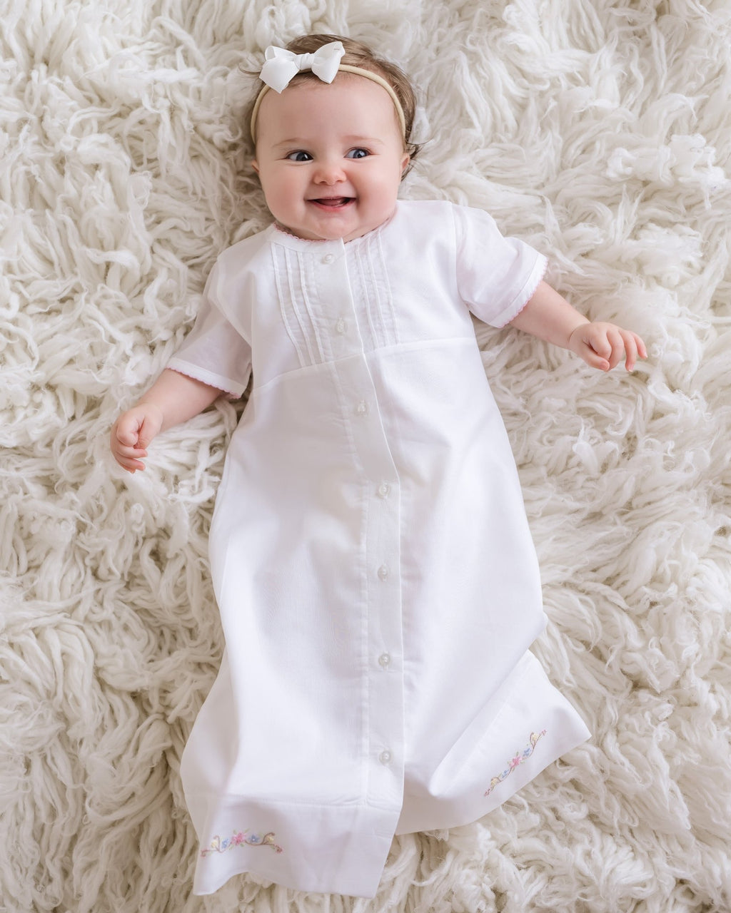Baby Girl Delicate White Floral Pima Cotton Batiste Day Gown - Blissfully Lavender BoutiqueCuclie