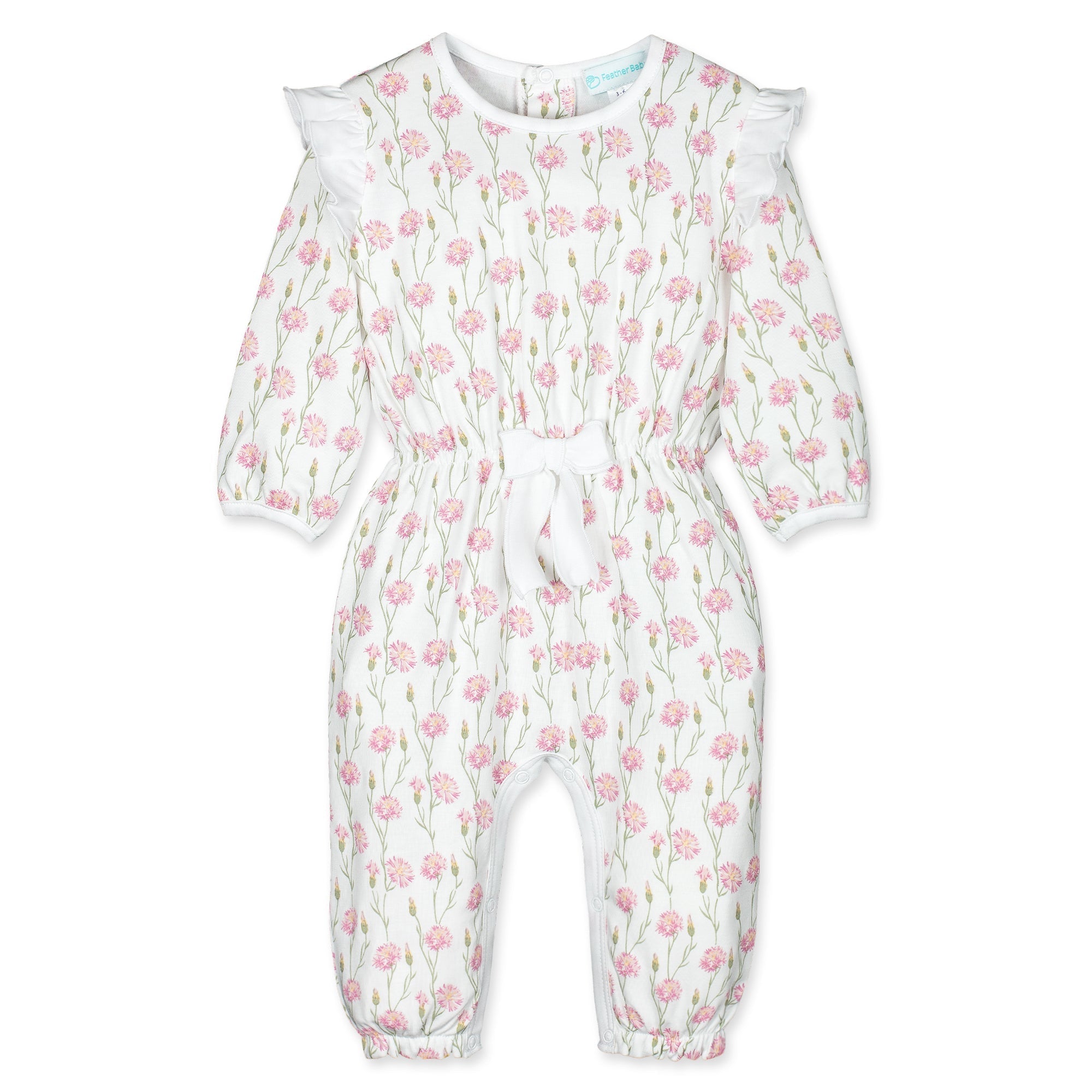 Baby Girl Hazel Waist - Tie Pima Cotton Romper - Blissfully Lavender BoutiqueFeather Baby