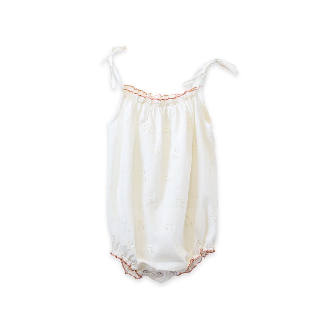 Baby Girl Off - white Eyelet Strap Romper - Blissfully Lavender BoutiqueBeet World