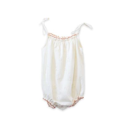 Baby Girl Off - white Eyelet Strap Romper - Blissfully Lavender BoutiqueBeet World