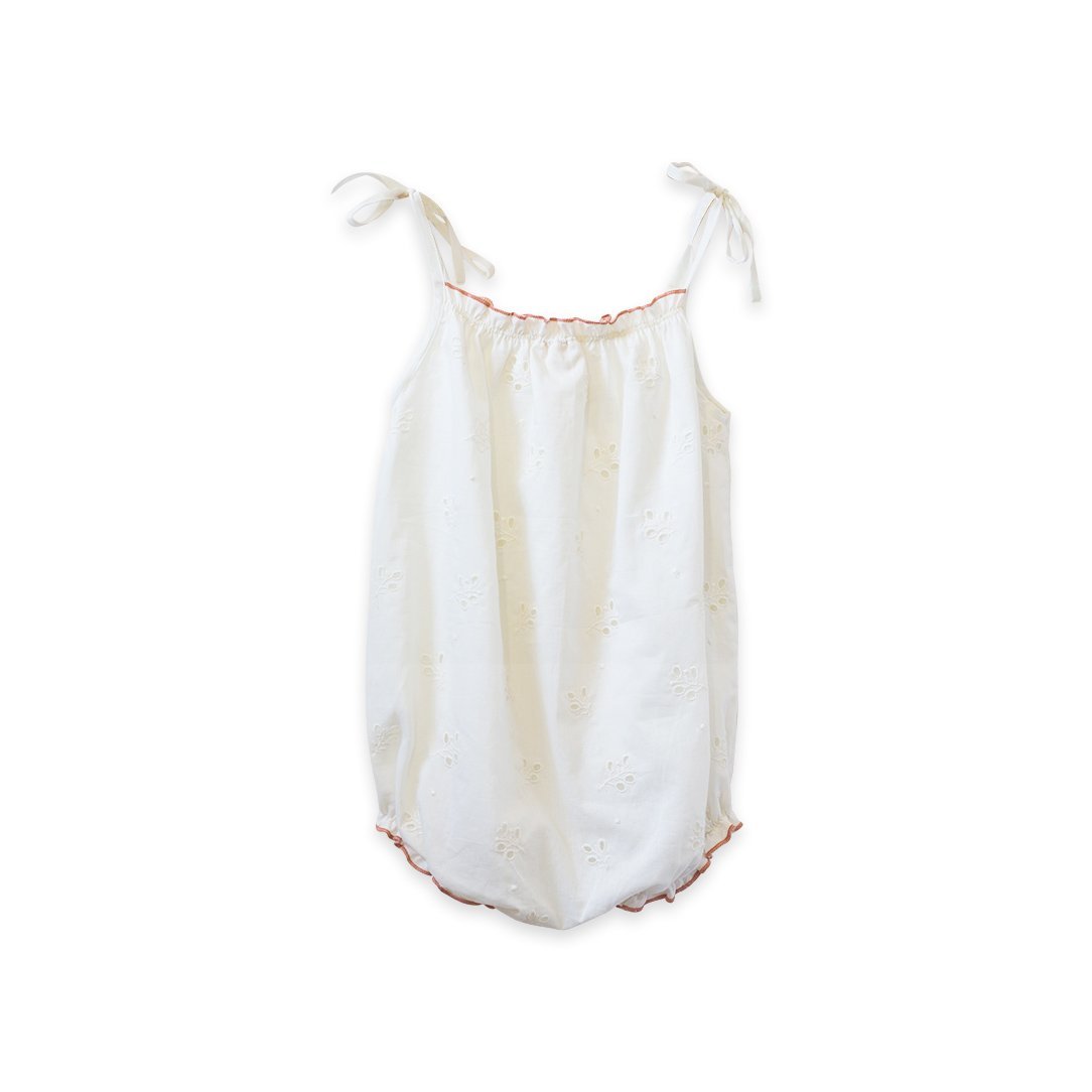 Baby Girl Off - white Eyelet Strap Romper - Blissfully Lavender BoutiqueBeet World
