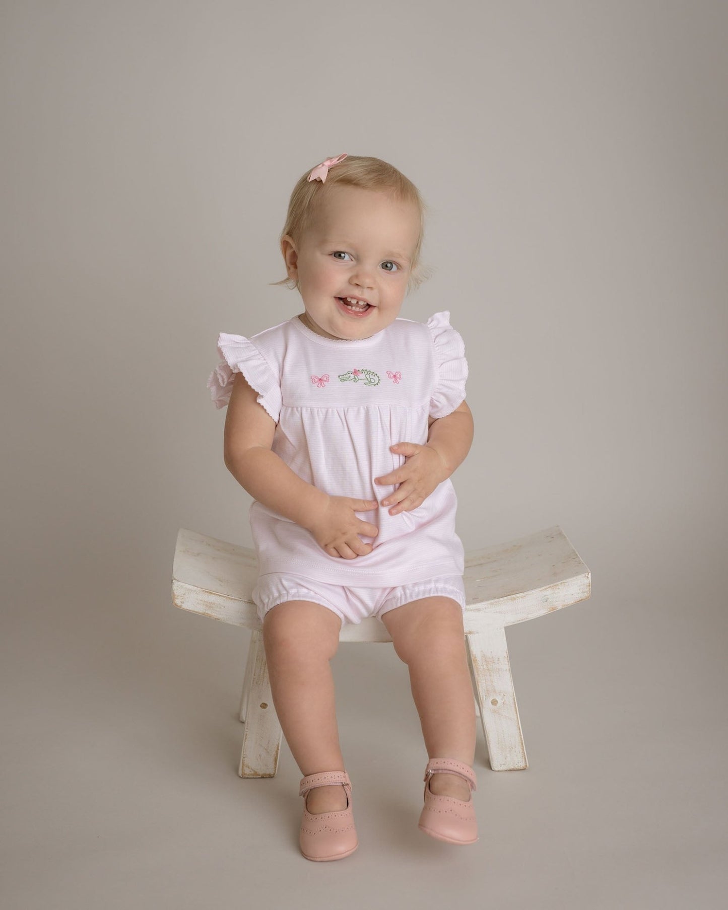 Baby Girl Pink Gator Pima Cotton Short Play Set - Blissfully Lavender BoutiqueCuclie