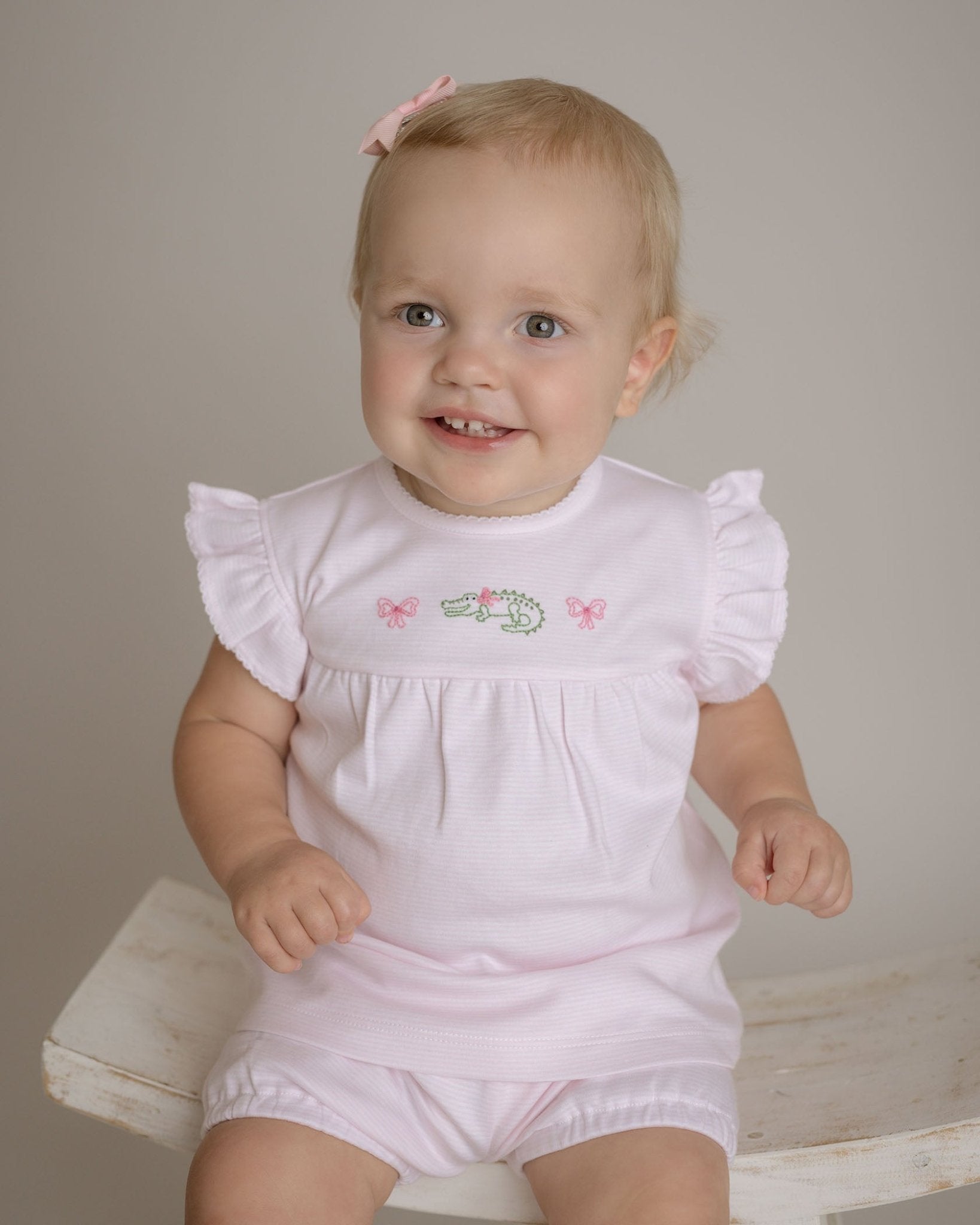 Baby Girl Pink Gator Pima Cotton Short Play Set - Blissfully Lavender BoutiqueCuclie